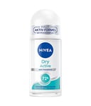 NIVEA Déodorant Dry Active Roll-On (50 ml), anti-transpirant avec protection 72 h et formule double active, anti-transpirant Roll-On avec parfum frais et féminin