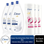 Dove Deeply Nourishing Body Wash 3x450ml with Barrier Repair Body Lotion 3x400ml