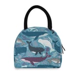 Whales Marine Ocean Animals Lunch Bag for Women Reusable Tote Bag Cooler Insulated Lunch Box for School Office Picnic Kids Adults Children