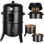 Barbecue Fumoir Multifonctions, 3 en 1 Barbecue Smoker, Barbecue Charbon de Bois Fumoir Smoker, Avec Thermomètre Intégré et Accr66