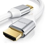 Câble HDMI 8k à 120 Hz avec DSC - 7680 x 4320 - UHD II - Compatible avec HDMI 2.1 2.0a 2.0b - 3D - Ultra High Speed avec Ethernet - Dynamic HDR10+ - VRR - ARC - Blu Ray PS4 PS5 Xbox - 1,5 m - Blanc