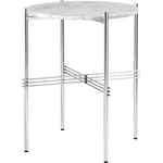 TS Side Table 40 cm, Polished Steel / White Carrara marble