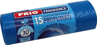 FRIO Lot de 15 Sacs Poubelle de 30 Litres Parfumés à la Fraîcheur Marine - 52x58cm, Couleur Bleu - Sacs Poubelle de Qualité Premium, Extra Résistants