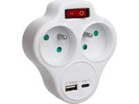 Maclean Strömuttag Maclean, Splitter Med 2 Uttag Och Usb A/C 2,4A, Typ E, 2X16a, Mce336 E