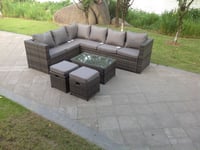 8 Seater Rattan Corner Sofa Lounge Sofa Set With Rectangular Coffee Table 2 Stool And Chair Left Hand