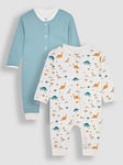 JoJo Maman Bebe Boys 2-Pack Dino Print Zip Sleepsuit - Cream, Cream, Size 9-12 Months