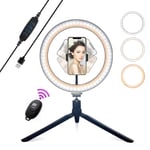 Generies Ring Light, 10 Inch LED Ring Light Tripod, Selfie Ring Light Tripod with Remote Control, Table Ring Light with 3 Colours and 10 Brightness Levels, YouTube, Tiktok, Volg, Make-up, Video