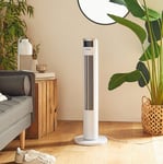 Portable Standing Oscillating Tower Fan Cooling LED Display Remote Control White