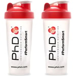 PhD Nutrition Protein Shaker Mixer Bottle 2 x 600ml Sports Supplement Shakers