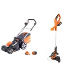 Yard Force 40V 37cm Cordless Lawnmower with lithium ion battery & quick charger LM G37A & 40V 30cm Cordless Grass Trimmer with 2.5Ah Lithium-Ion Battery and Charger LT G30, black/orange