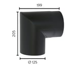 Røykrør Ø125 sort matt emalje,1,1mm 90gr kne uten luke