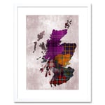 Painting Map Outline Scotland Tartan Inset Regions Artwork Framed Wall Art Print 9X7 Inch