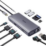 Station d'accueil USB C pour Ordinateur Portable Double Moniteur, Adaptateur multiport HDMI 4K/60 Hz 11 en 1 hub de Type C, Triple Affichage Thunderbolt Dock avec 2 HDMI + VGA, 100 W PD