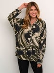 KAFFE Sophia Abstract Print Boxy Batwing Sleeve Shirt, Black/Green