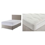 Silentnight Non Storage Divan | Sandstone| Double with Miracoil Cushion Top Mattress | Medium Firm | Double