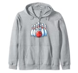 Funny Bowling Pins Scared Faces Strike Bowling Ball Bowler Zip Hoodie