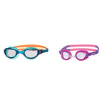 Zoggs Phantom 2.0 Childrens Swimming Goggles, UV Protection Swim Goggles, Blue/Orange/Clear & Little Ripper Kids Swimming Goggles, UV Protection Swim Goggles, Pink/Purple