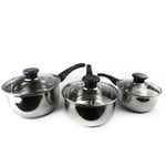 Induction Saucepan Set Stainless Steel Pan Set 3 Pieces Cooking Pots Glass Lid