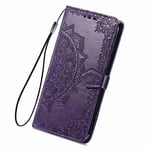 LINER Leather Case for OPPO Find X3 Pro Wallet Case, Premium PU Embossed Mandala Shockproof Cover Flip Cover with Card Slots/Magnetic Closure/Kickstand - Purple