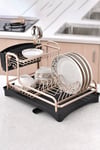 2 Tier Dish Drainer Rack Storage Drying Organization Shelf with Removable Drip Tray Kitchen