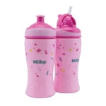 Nûby dricksflaska med sugrör och dricksflaska med Pop-Up stängning 360 ml combipack från 18 månader, rosa
