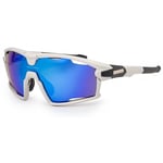 BLOC FORTY XB861 Mens/Womens Sports Wrap Sunglasses GREY / BLUE MIRROR CAT.3