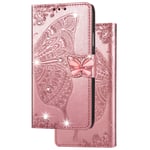 Felfy Compatible with iPhone 11 Pro Bling Case Glitter Diamond Butterfly Flip Wallet Phone Case PU Leather Case Magnetic Closure + Card Slots Shockproof Protective Case for iPhone 11 Pro - Pink