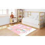 Barnmatta - Enhörning - 80x150cm - Halkfri - Maskintvättbar - Mjuk polyester Rosa