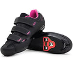 Tommaso Pista All Purpose Ready to Ride Indoor Cycling Shoes Women Bundle - Comfortable, Breathable Spin Shoes Women Indoor Cycling Cleats - Look Delta & SPD Compatible, Black/Pink-Delta, 6 UK