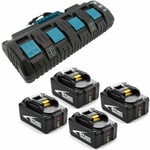 Powerwings - 4X Batterie pour Makita BL1860B 18V 5.0Ah BL1850B BL1815N Lithium + Chargeur DC18SF 4 Ports 14.4V-18V Indicateur led