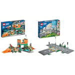 LEGO 60364 City Street Skate Park Set, Toy For Kids Aged 6 Plus Years Old with BMX Bike, Skateboard & 60304 City Road Plates Building Toys, Set with Traffic Lights, Trees & Glow in the Dark Bricks