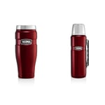 Thermos 101535 Stainless Steel King Travel Tumbler, Red, 470 ml, 1 Count (Pack of 1) & Stainless King Flask, Cranberry Red, Drinks Flask, Bottle, Picnic Flask, Flask, 1.2 L