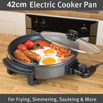 42cm 10L Multi-Function Aluminium Electric Cooker Pan with Clear Lid 1500W