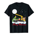 Merry Christmas Santa Reindeer Sunglasses Riding Crane Truck T-Shirt
