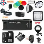 UK Godox 2.4 TTL HSS AD200 Flash+softbox+EC200 Head+X2T-F Trigger for Fuji Kit