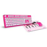 KROM Kit clavier, souris et tapis de souris Barbie KANDY - Clavier à membrane LED blanche, souris 6400 DPI, tapis de souris en caoutchouc souple et résistant, Clavier Français rose.