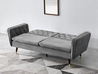 Whitby Velvet Sofa Bed With Chesterfield Design With Gold Metal Tipped Wooden Legs