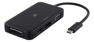 DELTACO sovitin USB-C - HDMI/DP/DVI/VGA, 4K, DP Alt Mode, musta