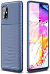 PIXFAB For Samsung Galaxy A71 5G Gel Case, [Slim Fit] Brushed Shockproof Carbon Fibre [Protective Case] Cover, Gel Rubber Phone Case With [Tempered Glass] For Samsung Galaxy A71 5G (SM-A716B) - Blue