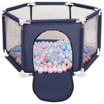 Parc Bébé Hexagonal Pliable Avec 100 Balles Plastiques, Bleu:Babyblue/Rose Poudré/Perle - Bleu:babyblue/rose poudré/perle - Selonis