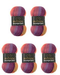 Wollbiene Moonlight Batik - Lot de 5 pelotes de laine à tricoter de 100 g - 500 g au total - 20% laine turque - Dégradé de couleur (5600 violet, baie orange)