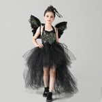 Halloween kostym Barn Tjej Svart Klänning Toppkjol Cosplay Kostym Hårnålar Vingar 3 PCS  2 XL(8-9Y)