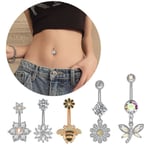 (5-pack) 14 g navelringar i kirurgiskt stål med runda Cubic Zirconia dubbar för piercingar