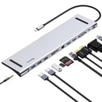 Baseus 2024 Station d'accueil 11-en-1 USB C, hub USB C Triple écran avec 2X HDMI 4K, 3X USB 3.0, Alimentation Type-C, VGA, Lecteur de Carte SD/TF, Ethernet, Audio 3,5 mm, pour MacBook Pro/Air