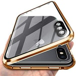 TENGMAO for iphone 11 Case, Magnetic Adsorption Integrated Back Camera Lens Protector Clear Tempered Glass Front and Back Flip Cover Ultra Thin Anti-Scratch Case Cover(GOLD