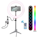 AJH 10 inch Selfie Ring Light with Cell Phone Holder, LED Camera Ringlight W/APP & Remote Control for Live Stream, Makeup & YouTube Video, Compatible with iPhone Xs Max XR Android(NO Tripod Stand)