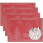 jlon Christmas Place Mats, 4 Pcs PVC Christmas Table Mat for Christmas Dining Table Decorations (Red, 45x30CM)