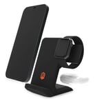 STM ChargeTree Go - Portable 3-in-1 Wireless Charging Station for iPhone/Samsung/Android (15W/7.5W), AirPods (5W), Apple Watch (3W) - Qi Certified Charging Stand - Black (stm-931-322Z-02)