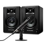 M-Audio BX3-120-W Powered Computer Speakers/Studio Monitors + Marantz Pro M4U – USB Condenser Microphone with Audio Interface, Mic Cable and Desk Stand