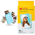 Kodak Mini 2 HD Wireless Mobile Instant Photo Printer with 4Pass Patented Printing Technology - Blue & Mini 2 Photo Printer Cartridge MC All-in-One Paper and Color Ink Cartridge Refill - 30 Pack